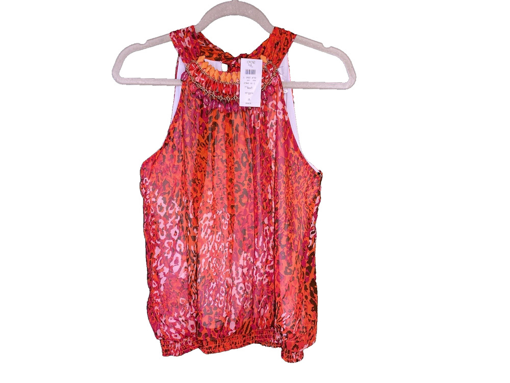 Cache Sleeveless Blouse Womens Medium NEW Y2K Vintage Silk Embellished Shirt